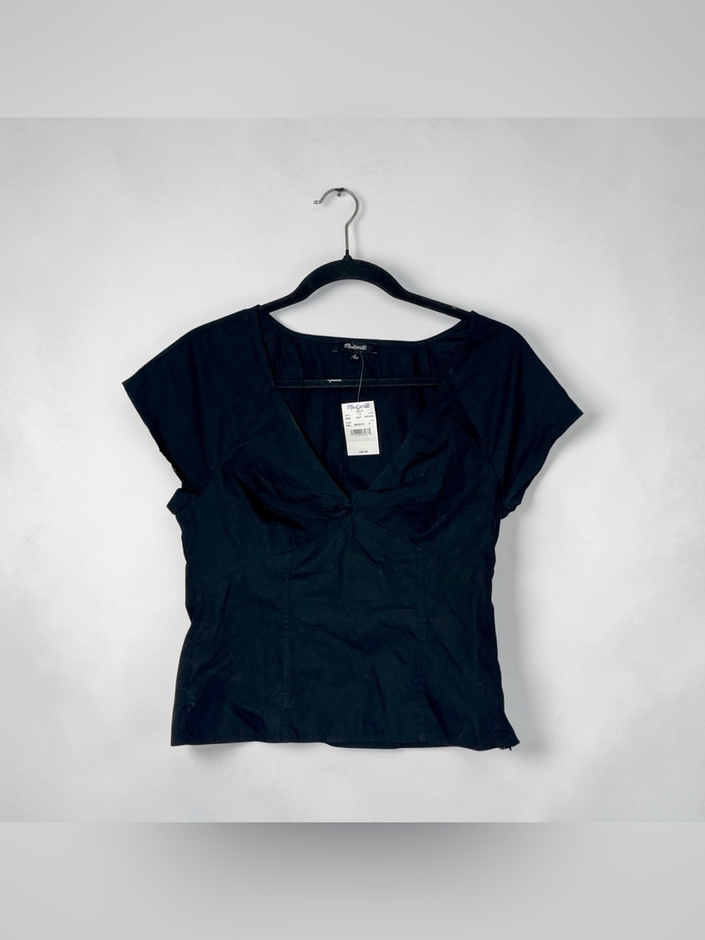 Madewell Black Twist-Front Seamed Top NWT Size 0